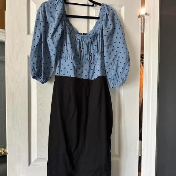 Vixen by Micheline Pitt Blue Polka Dot Swing Dress - Picture 2 of 10